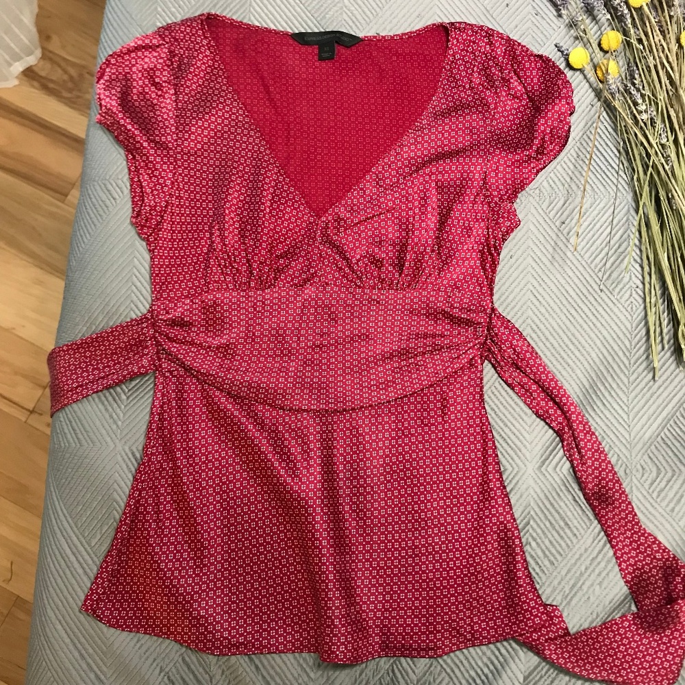 Express Red Silk tie waist blouse size XS